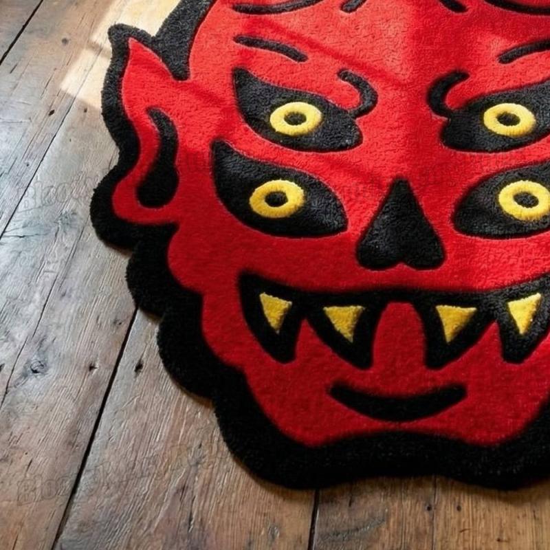 Red Oni Demon Face Rug
