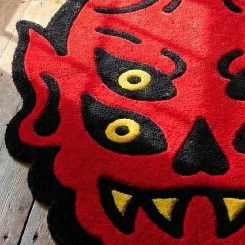 Red Oni Demon Face Rug