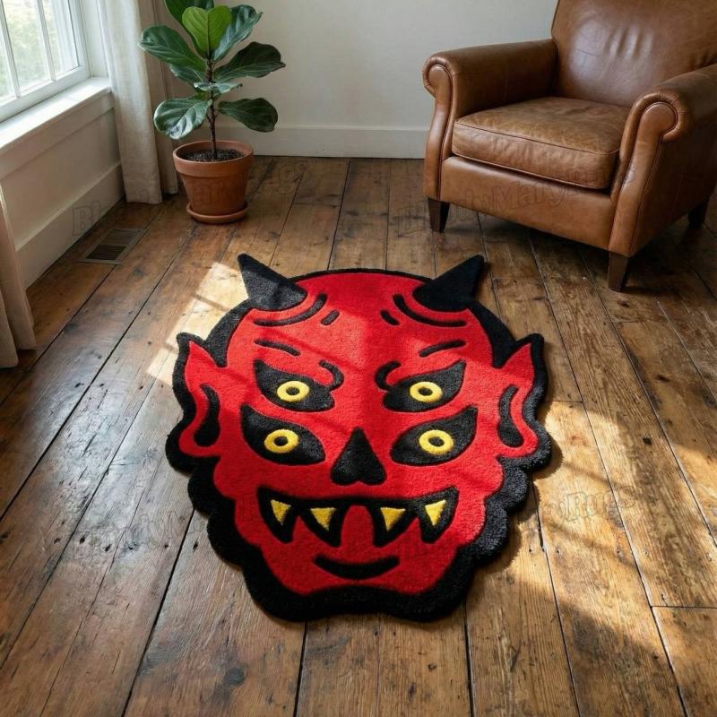 Red Oni Demon Face Rug