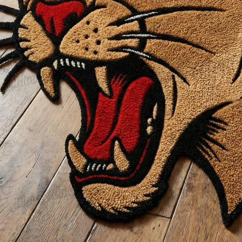 Hand-Knotted Cougar Panther Head Rug