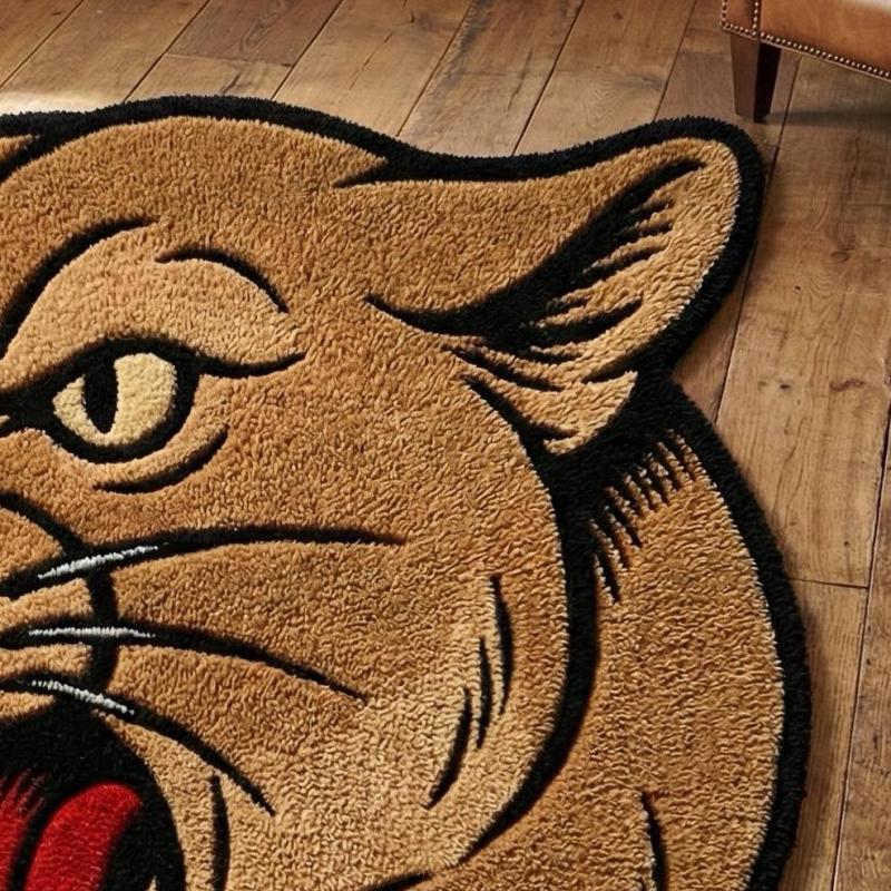 Hand-Knotted Cougar Panther Head Rug