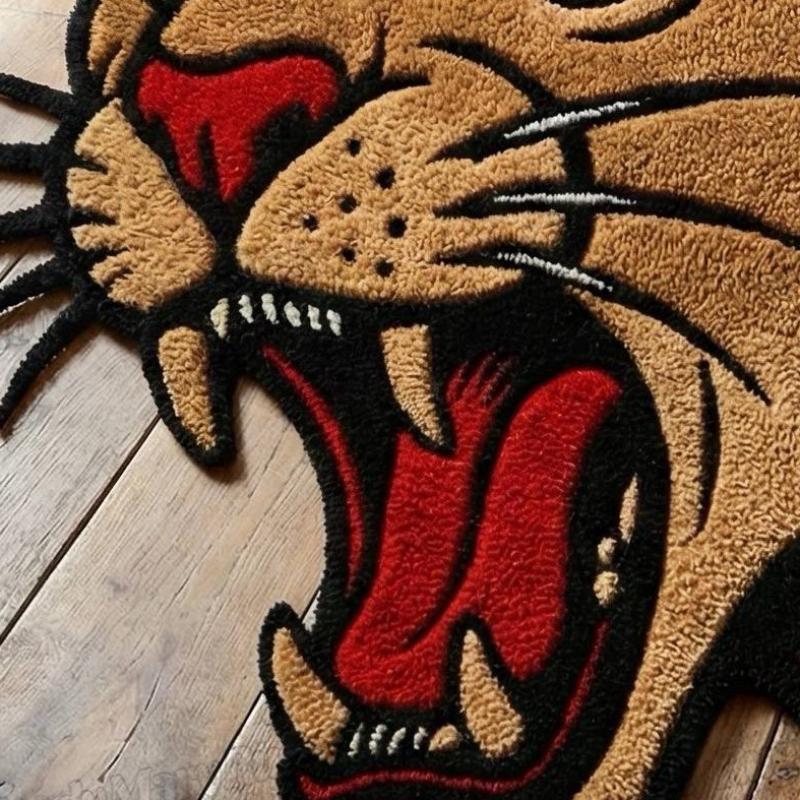 Hand-Knotted Cougar Panther Head Rug