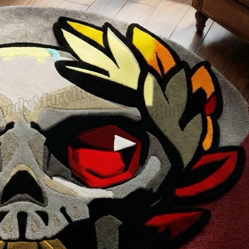 Ember Laurel Skull Round Rug