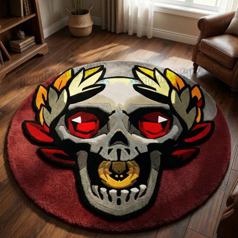 Ember Laurel Skull Round Rug