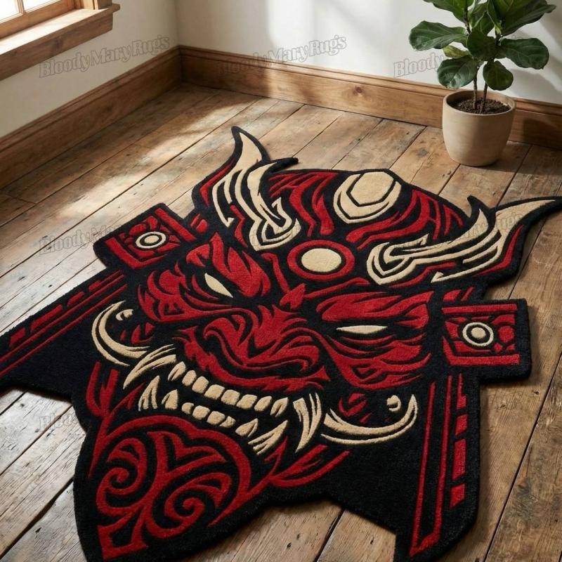 Japanese Oni Demon Mask Rug