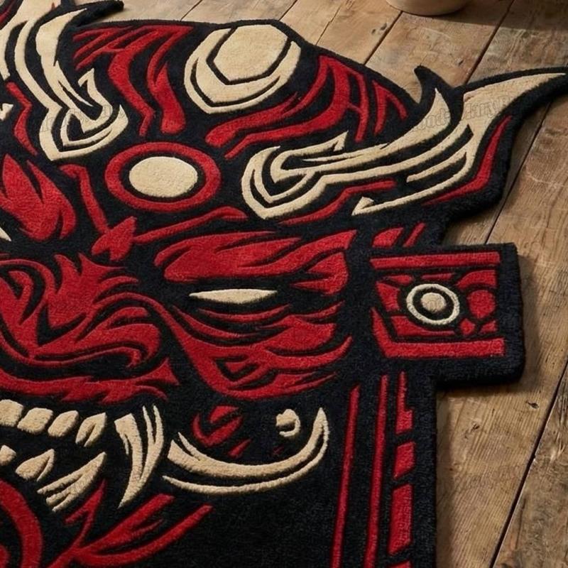 Japanese Oni Demon Mask Rug