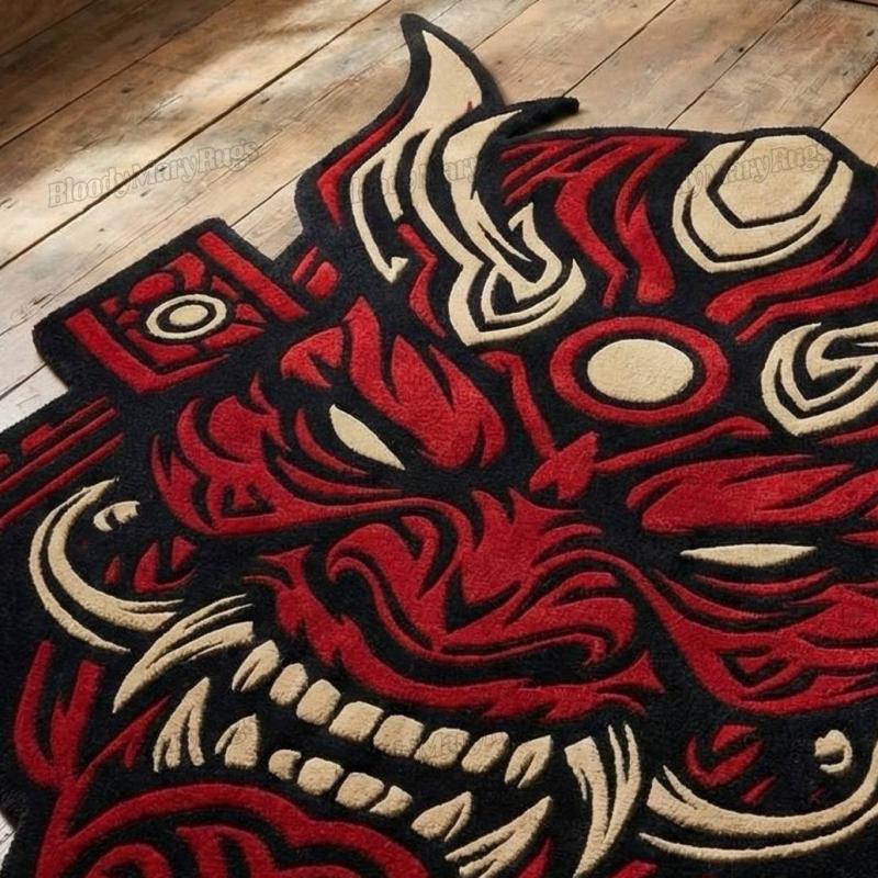 Japanese Oni Demon Mask Rug