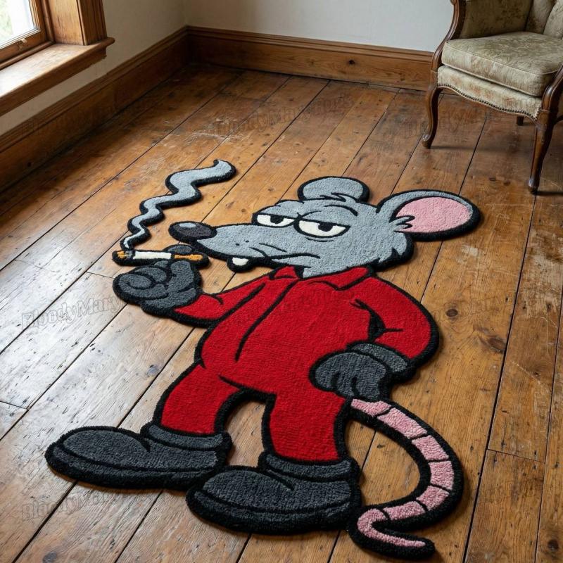 Smoking Mouse Red Suit Rug